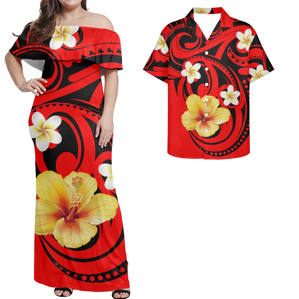 

Elegant Hawaii Floral Tube Dress Strapless Long Sexy Dress Polynesian Print Dress Party Night Off Shoulder Vestidos Femme