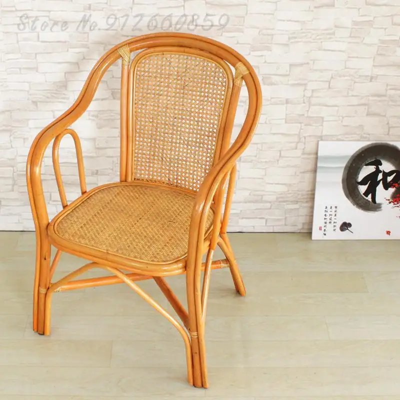 Teng chair natural real rattan single woven handmade mahjong backrest small home elderly short balcony lounge wicker |
