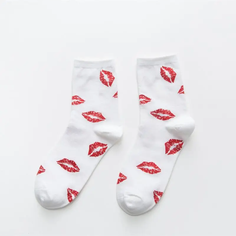 5pairs Women's Autumn New Red Lips Socks Personalized Fashion Cotton Crew Socks Men Korean Version Of Hip Hop Trendy Happy Socks