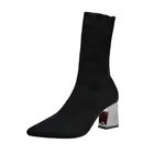 Женские ботинки-носки из эластичной ткани, на квадратном каблуке 7 см
