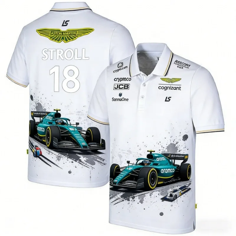 Фото Футболка-поло с тематикой гонок команды Aston Martin F1, мужская спортивная повседневная футболка с воротником, сувенирная футболка для фанатов №4