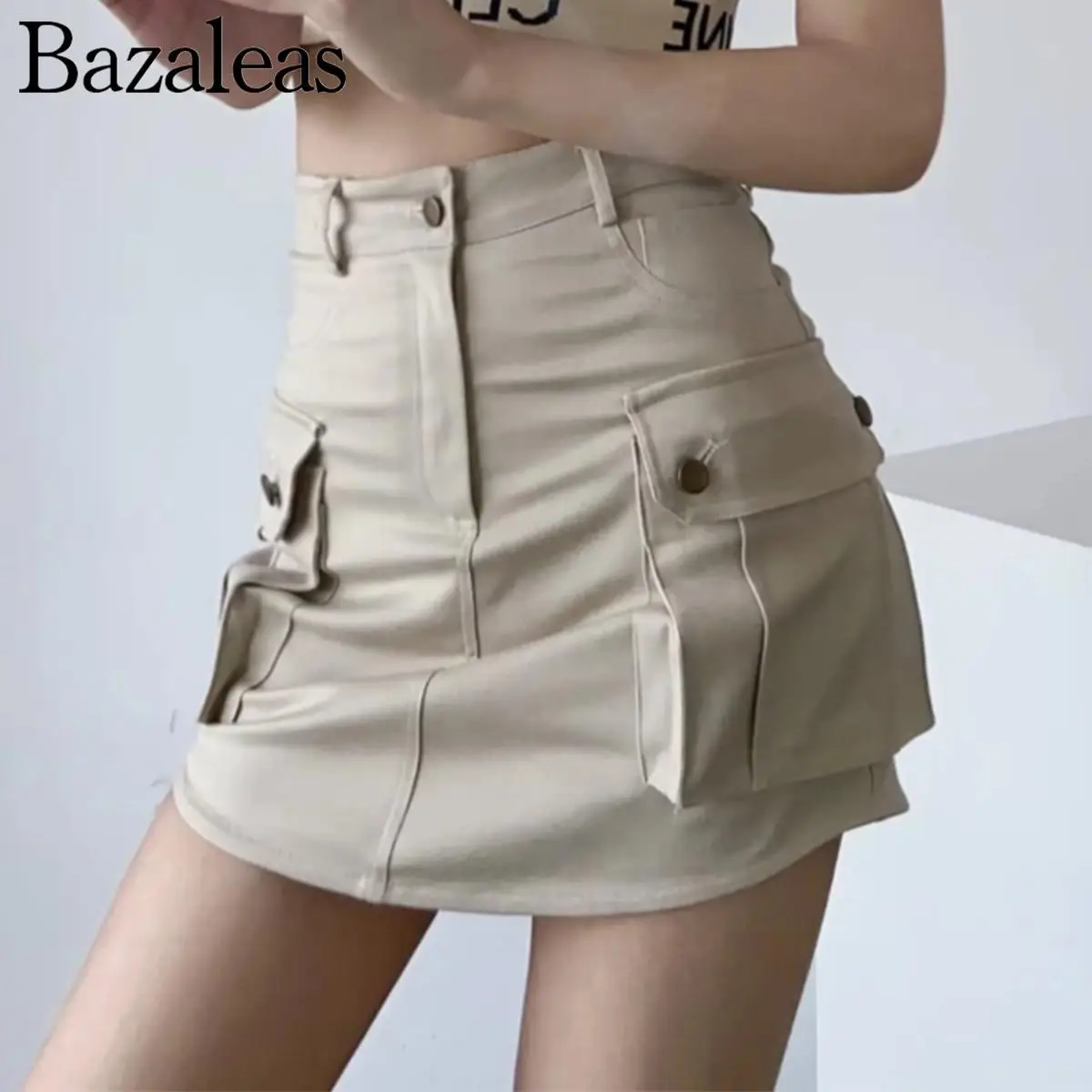 

Women HIGH waist casual demin Pockets Detail Cargo Mini Skirt Y2K harajuku skirts for summer