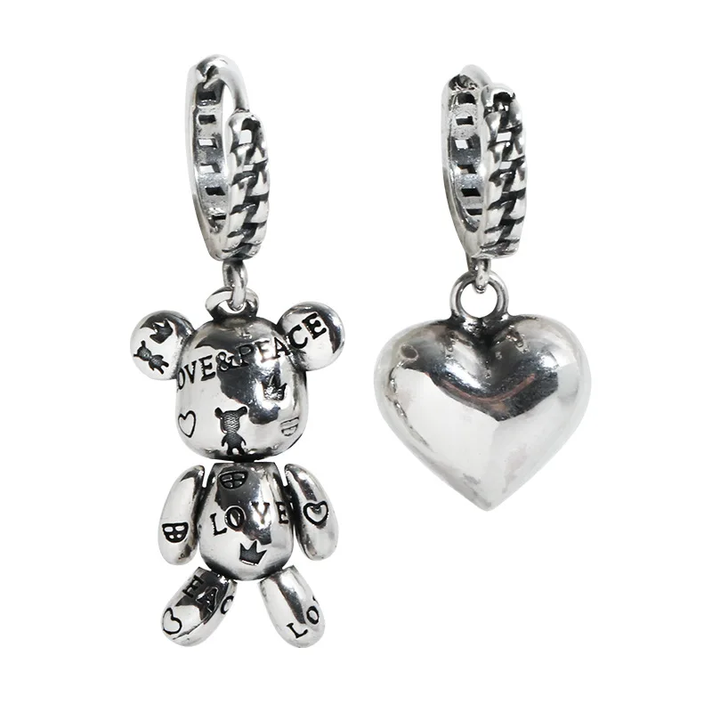 

New Asymmetric Love Bear Earrings Silver Color Elegant Sweet Drop Earrings For Women Girls Party Wedding Jewelry Accessories