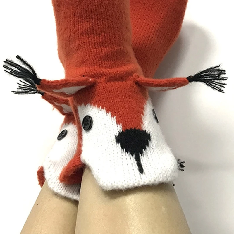 Unisex Novelty Cartoon Slipper Socks Crochet Knit Funny Squirrel 3D Ears Hosiery 37JB