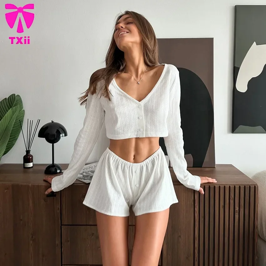 Женская вязаная пижама TXii с перекрестными краями