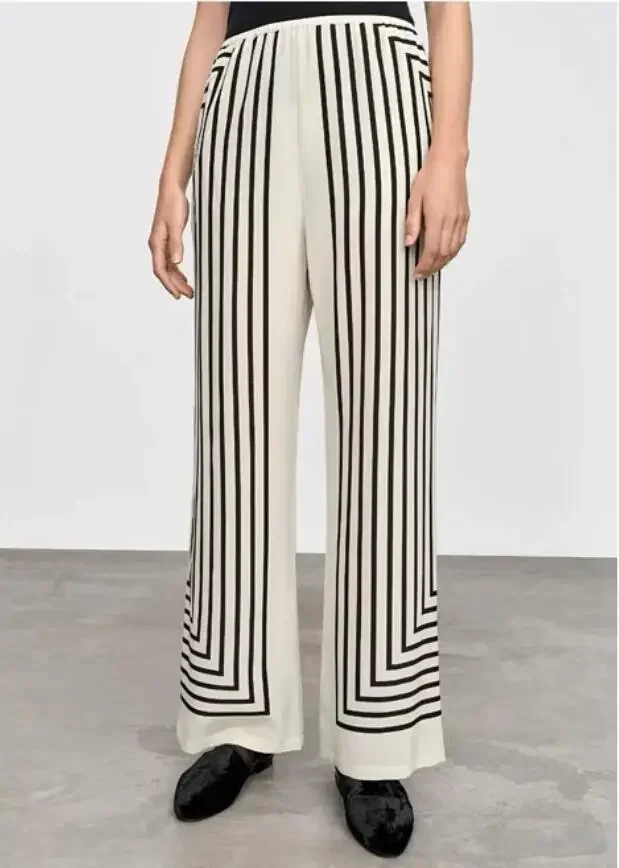 

2023 Spring Light Luxury Tote*Wide leg Pants Geometric-print Silk High-rise Casual Pants Fashion Elastic Long Mopping Pants