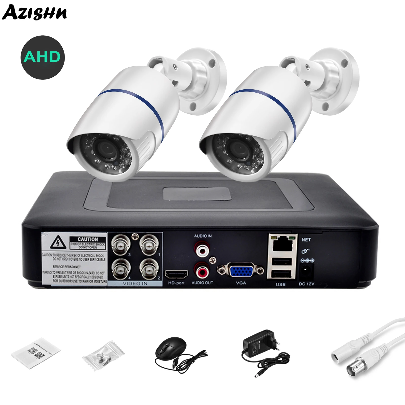 

AZISHN AHD Camera System Video 4CH AHD DVR Kit 5MP 1080P Outdoor Indoor CCTV Camera H.265X P2P Surveillance Security System Set