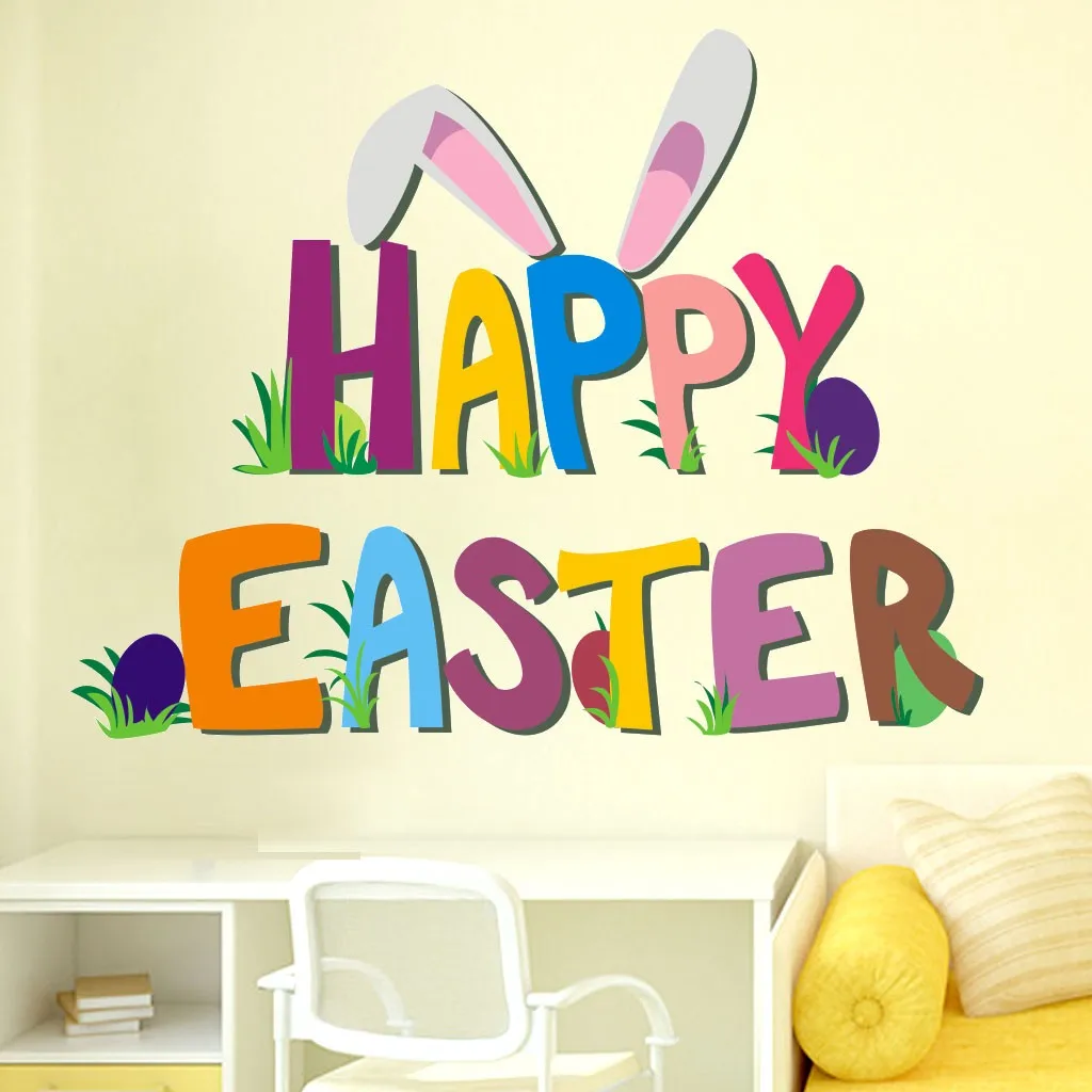 

Happy Easter Rabbit Vinyl Decal Art Wall Sticker DIY Easter wall sticker Alphabet stickers Static Stickers Home Decoration