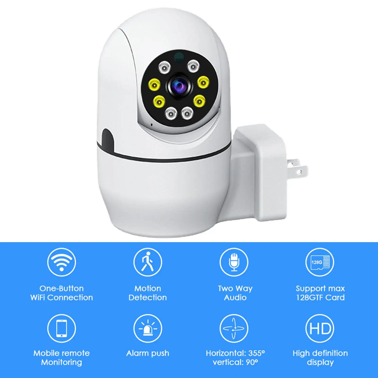 

Wireless Ptz WiFi IP Plug in Camera 2MP 1080P Full Color 2.4G Monitor 2 Way Audio Home Outdoor Direct On Support TF Card EU