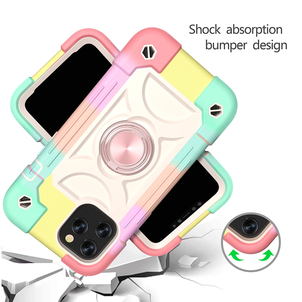 Shockproof Armor Case For iPhone 14 12 Pro MAX 13 Mini XS 11 8 7 Plus Rainbow Silicon Stand Magnetic Cover Hevay Duty Protection