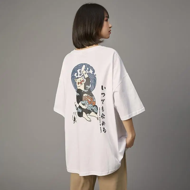 Футболка женская с графическим принтом 100% хлопок в японском винтажном стиле -