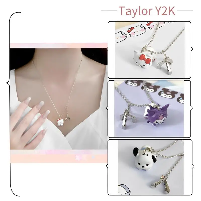 

Sanrio Hello Kitty Necklace Anime Figure Kuromi Pachacco Doll Machine Collar Chain Fashion Y2K Sweet Girl Personalized Jewelry