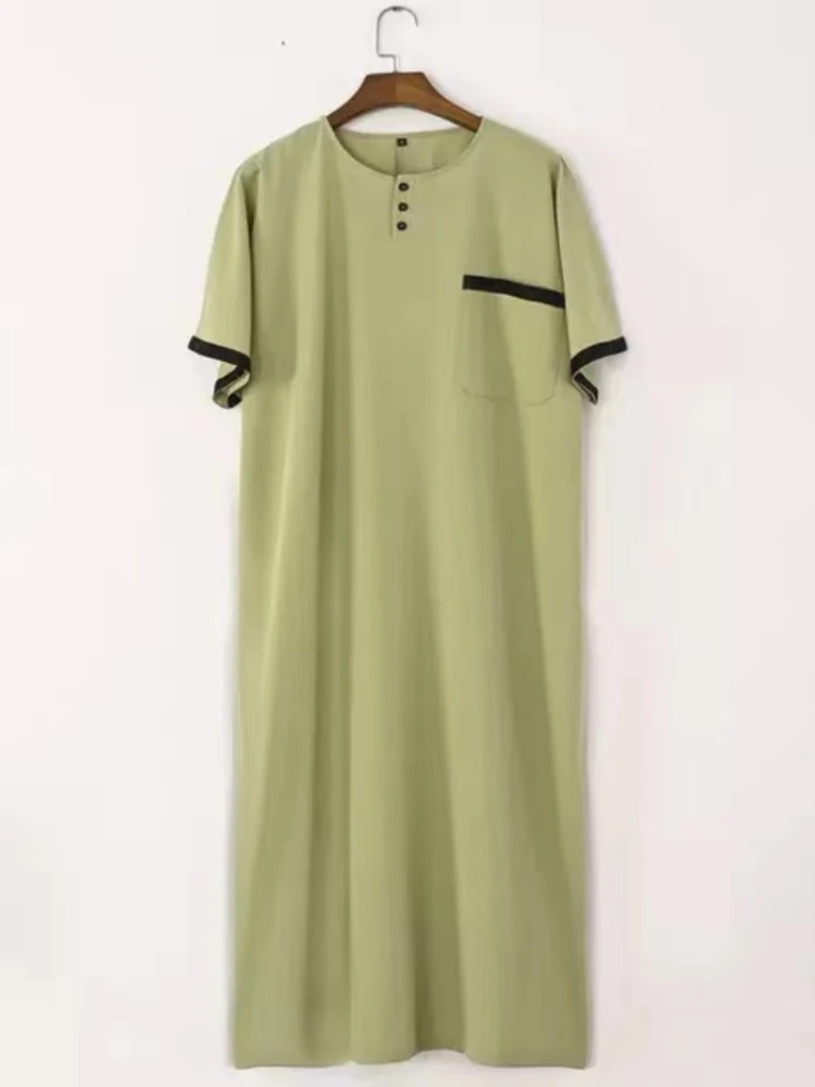 Muslim Fashion New Men's Short Sleeve Loose Robe Arab Men's Solid Color Robe Kurta Abayat  Islamic Clothing Jubba Thobes Arabic