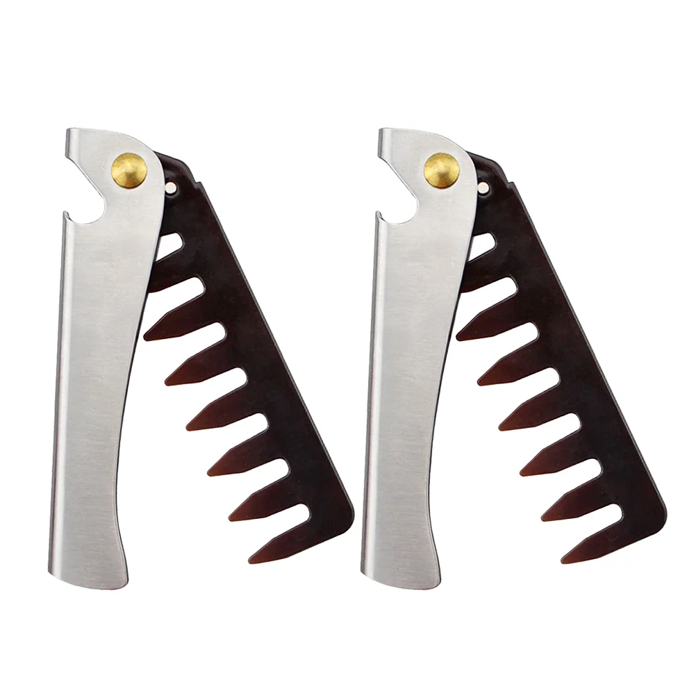 

2Pcs Stainless Steel Folding Oil Hair Comb Portable Oil Hair Brush for Men