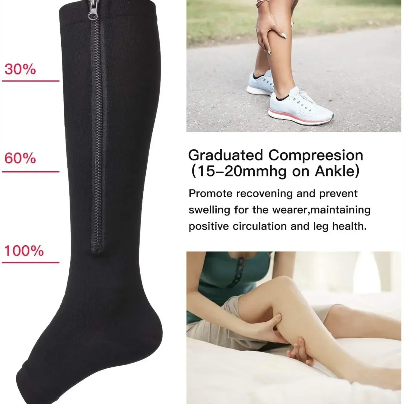 

Zipper Socks Pressure Sports High Leg Socks Support Compression Women Socks Vein Stretch Men Long Cycling Medical Elasticity