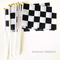 10pcs checkered flag auto racing 14x21cm hand held chequered printed flag with flagpole for decoration celebration parade sports