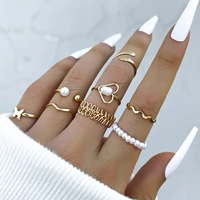 aprilwell 8 pcs bohemian pearl rings set for women gold plated vintage aesthetic butterfly weave chains anillos jewelry gifts