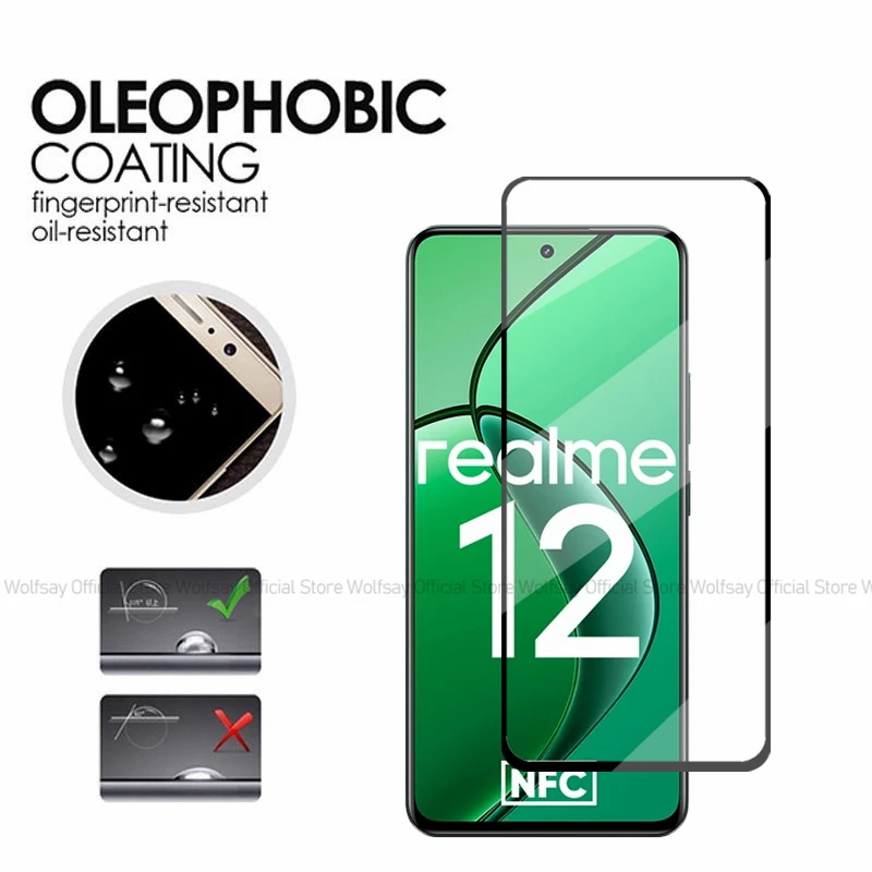 Закаленное стекло для Realme 12/4G пленка защиты экрана полное клеевое покрытие