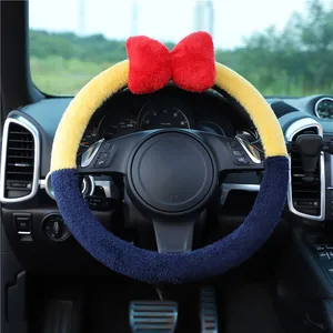 Car Steering Wheel Cover Cartoon Bow Knot Plush Warm Winter Steering Wholesale Lovely Girls Auto Interior Accessories Universal