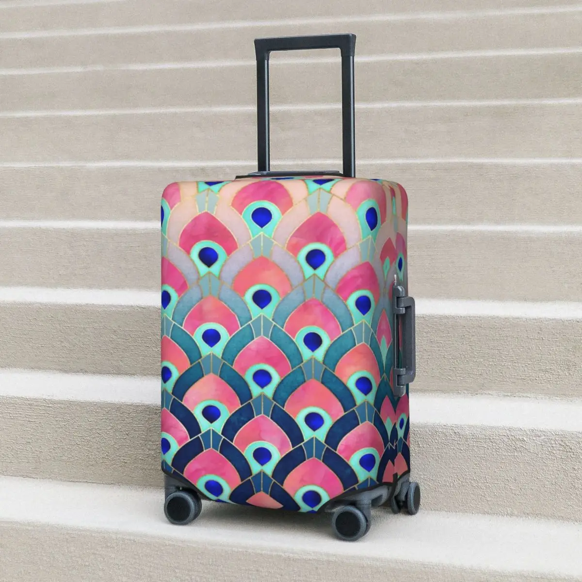 

Abstract Feathered Suitcase Cover Peacock Colorful Geometric Useful Cruise Trip Protector Luggage Supplies Flight