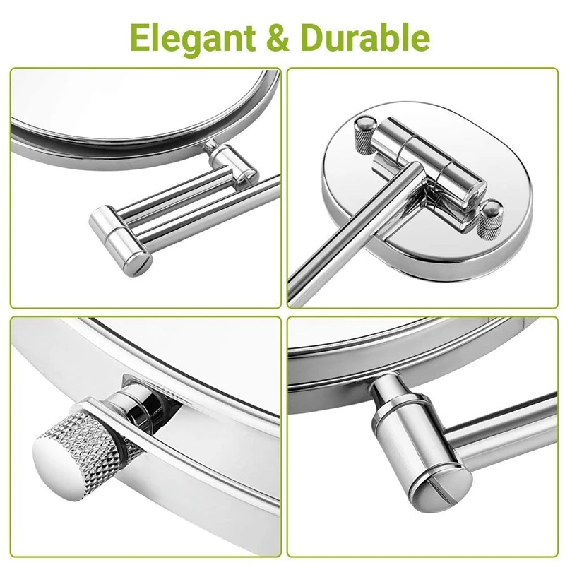 Раздвижное 8-дюймовое двухстороннее зеркало для ванной комнаты умное макияжа