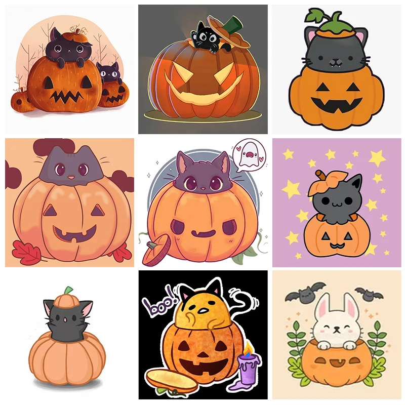 

Animal 5D Diamond Painting Cute Kitten with Pumpkin Diamond Painting Inlaid Full Diamond Embroidery Painting Home Decoration