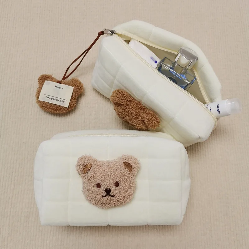 

Korean Version Bear Flannel Soft Sponge Pencil Case Student Stationery School Supplies Storage Bag Cosmetic Bag Cute Pencil Bag
