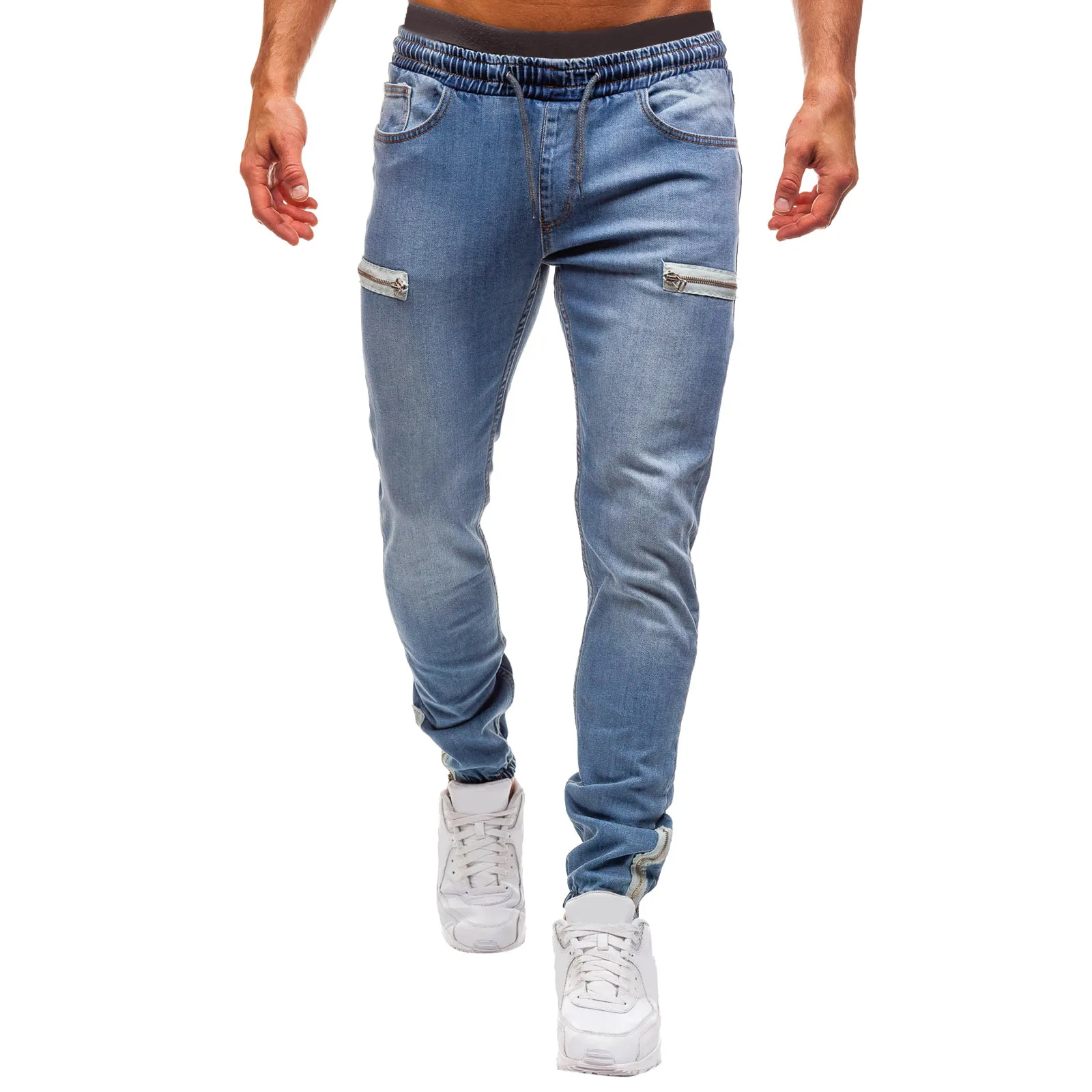 Men Fashion Casual Short Trousers Pure Colour Jean With Zipper Pocket Jean Trouser Solid Fashion Jean