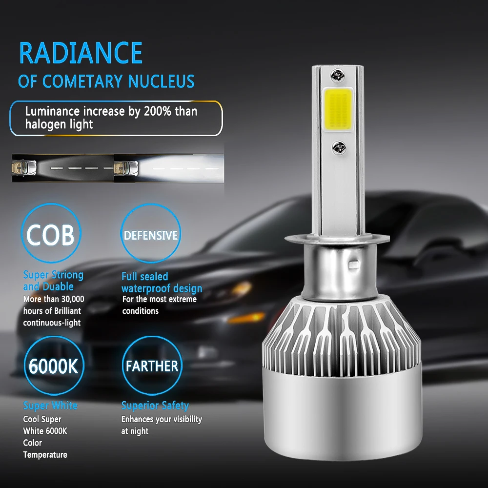 2 Pieces H1 H3 Led Headlight Bulbs H7 LED Car Lights H4 880 H11 HB3 9005 HB4 9006 H13 C6 6000K 72W 12V 7200LM Auto Headlamps images - 6