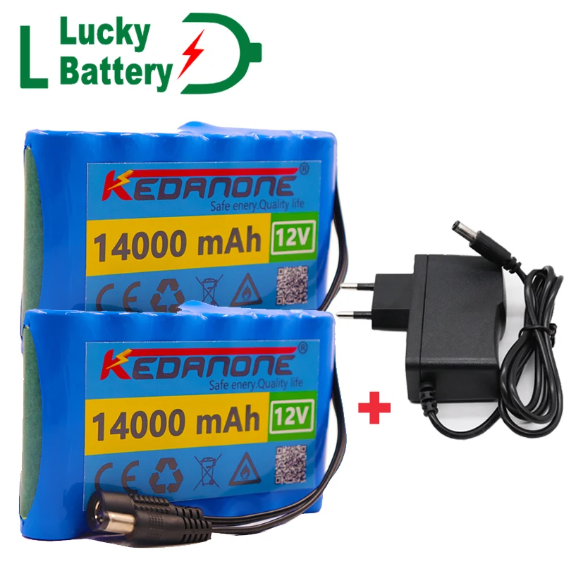 

Lucky 12V Battery Pack 14000mAh 3S2P 18650 Lithium Battery DC 12.6 V 14Ah for CCTV Camera Monitor Spare Battery + Charger
