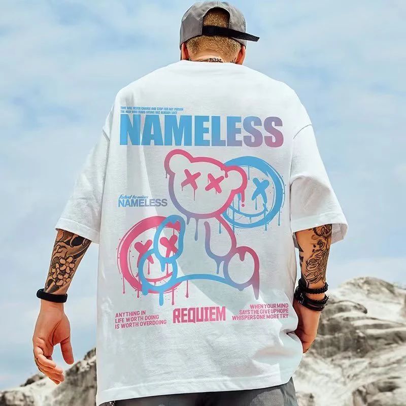 

BEAR T-shirts Colorful Graffiti Fluid Bear Print Oversize Casual Men Women New Top Tee
