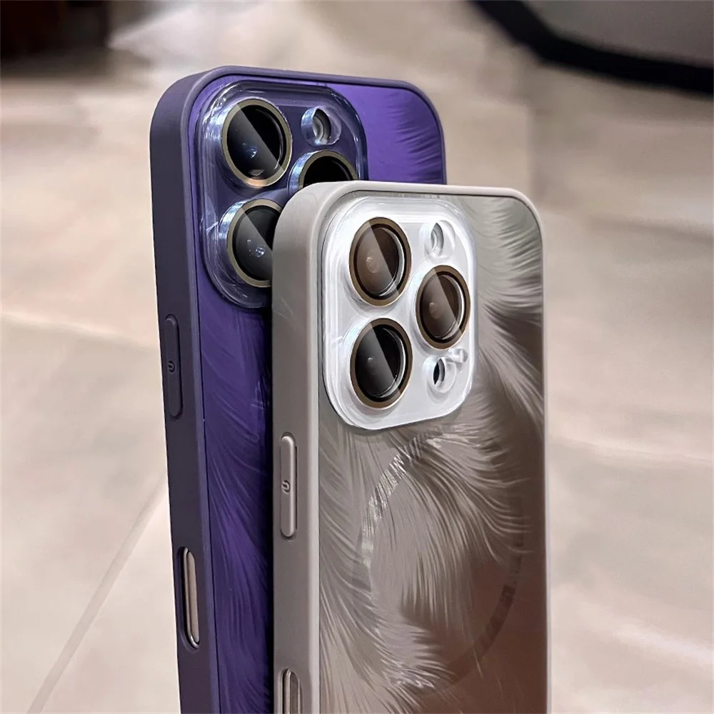 Ослепительный магнитный чехол для телефона Magsafe с блестящим перьями iPhone 16 15 14 13 12