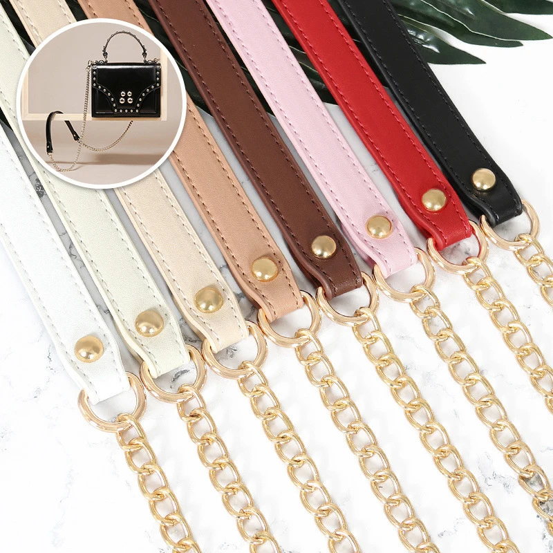 

Replacement Shoulder Crossbody Bag Strap Black PU Leather Handle With Metal Chains Messenger Chain Bags Belt Travel Accessories