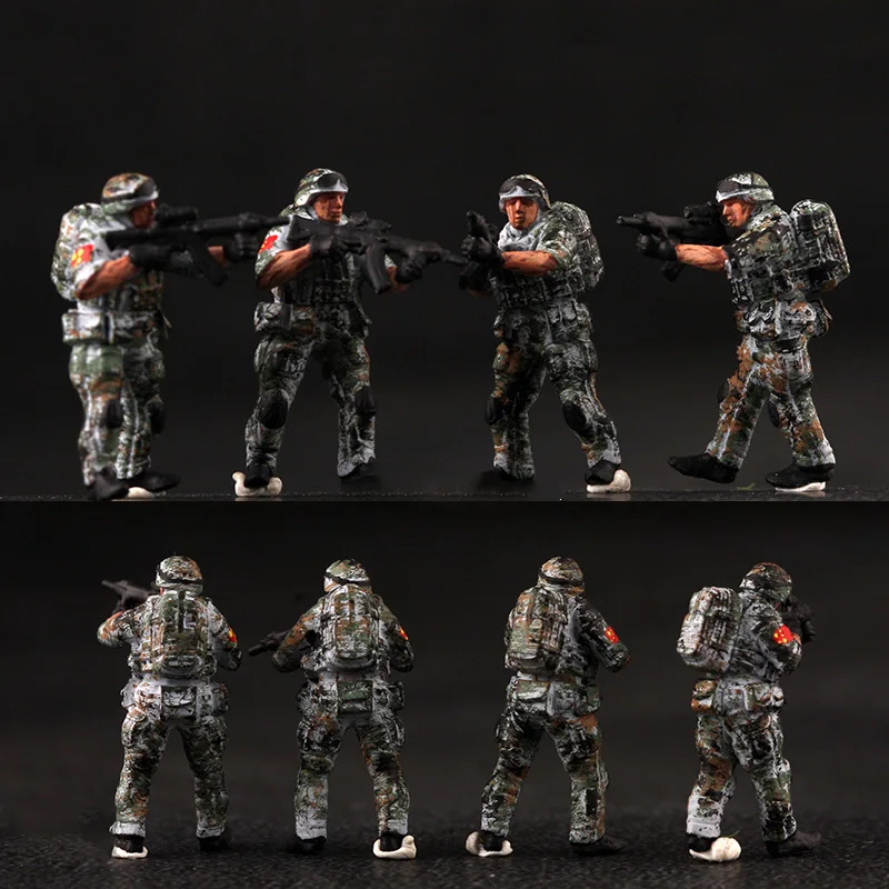 

Готовые 1/72 китайские игрушки спецназ пла вмещает 191 солдат 4 фигурки смоляная Модель сцена куклы Камуфляж синий пустынный цвет