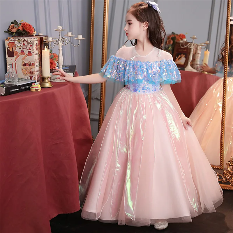 

Children Girls Elegant Sequined Piano Costumes Host Model Show Catwalk Princess Dress Kids Birthday Wedding Party Princess Dress