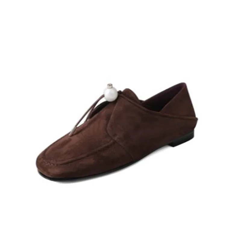 Женские туфли с жемчугом лоферы круглым носком на Плоском Каблуке бархатные