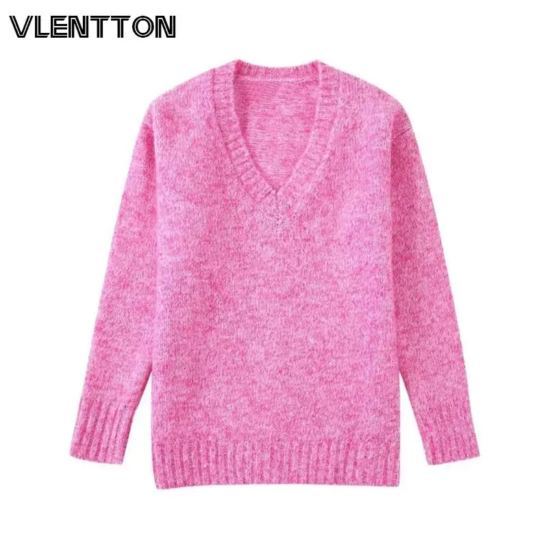 

2022 Autumn Winter Women Fashion Casual Ribbed Long Sleeve V-Neck Sweater Female Loose Commute Knitted Top Pullover