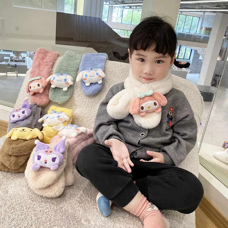 

Kaiwai Sanrio Melody Kitty Cinnamoroll Kuromi Plush Children Scarves Cartoon Warm Thickened Girls Boys Stuffed Cute Kids Gifts