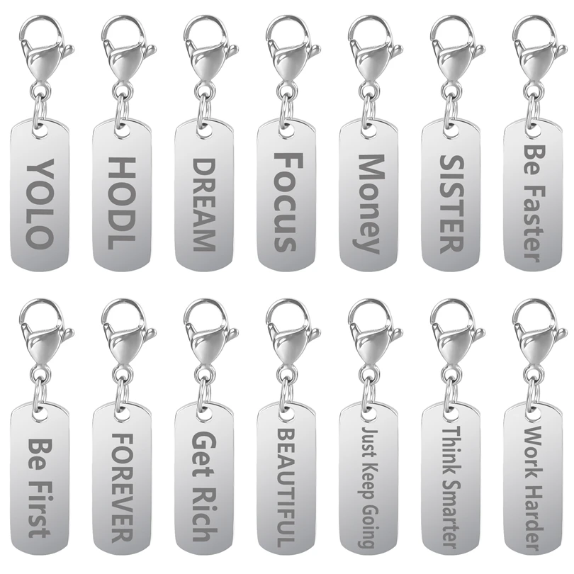 

10pcs/Lot Fashion Letters Pendant Charm Lobster Clasp Word Tags Stainless Steel Charms For Jewelry Making DIY Keychain Bracelet