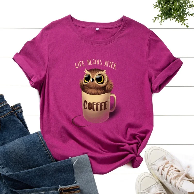 Женская летняя футболка 100% хлопковая с короткими рукавами рисунком Совы