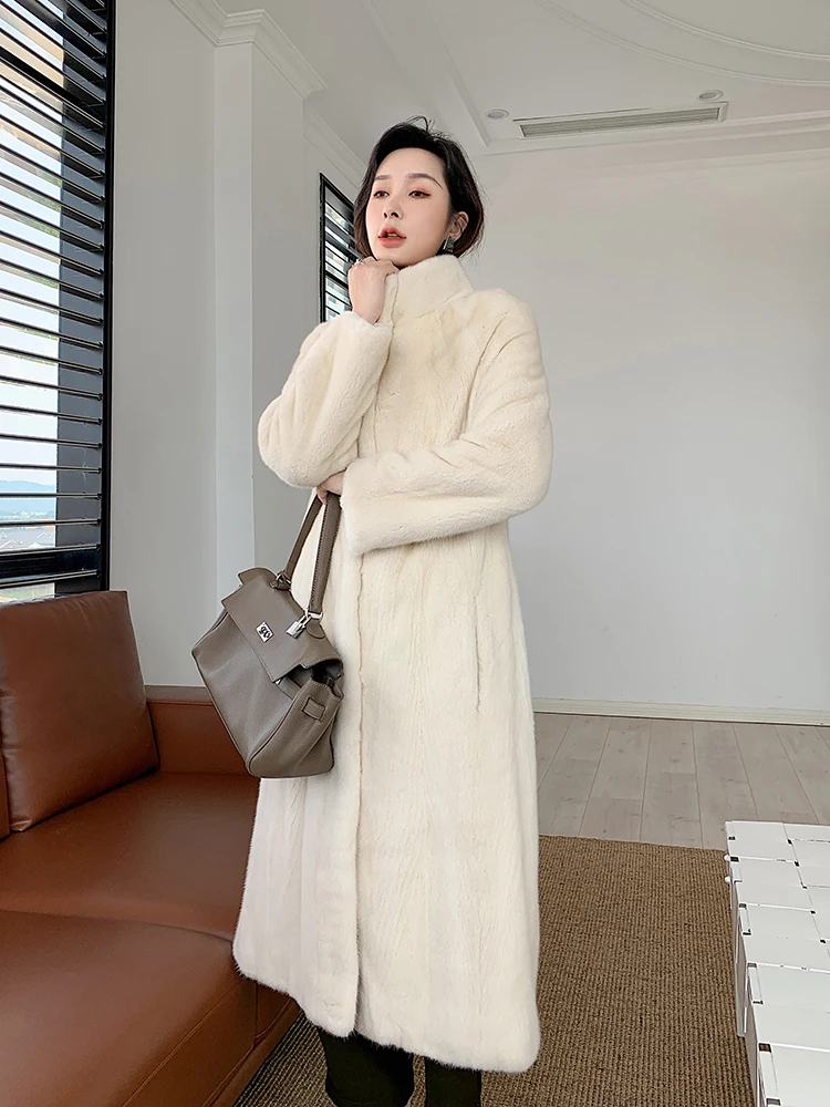 Fangtai 2023 New Winter Warm Luxury Natural Real Mink Fur Coat Women Long Mink Imported Purple Label Velvet Jacket Free Shipping