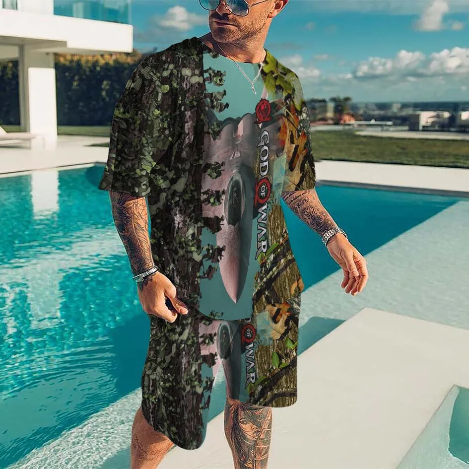 

New Summer War Camouflage Tracksuit T Shirt Men 3d Printed Shorts Set O Neck Oversize Male Clothing Suits 2 Piece Jogging Outfit