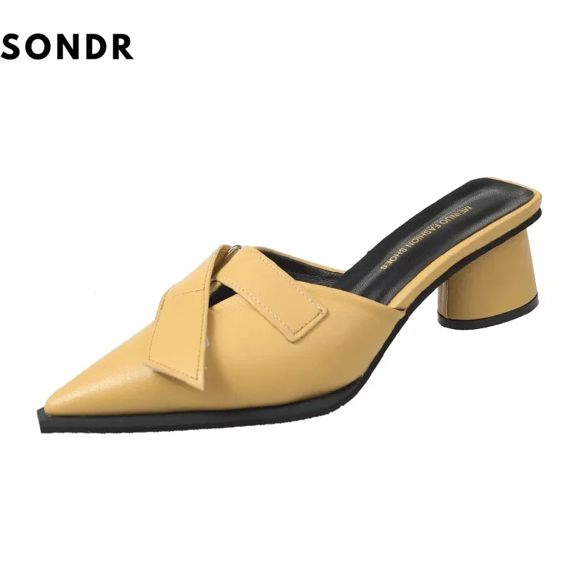 

2022 Spring Women's Shoes High Heel Pointed Toe Sandals Women's Mules Shoes Women Sandals All-match Ladies Sexy Slippers