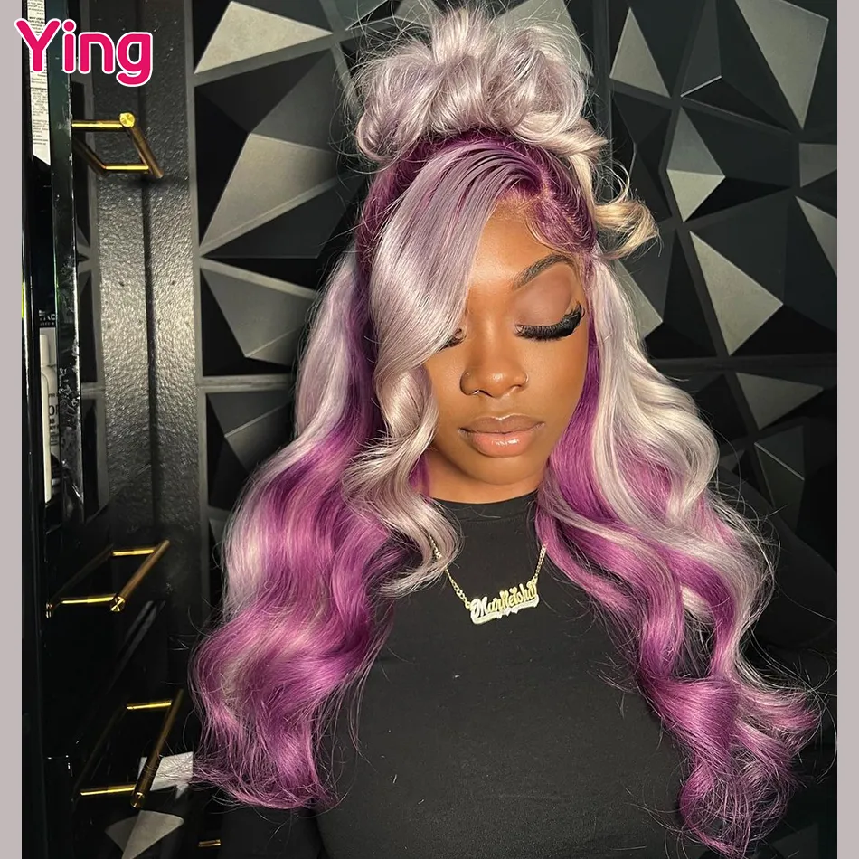 Ying Silver Purple 13x6 Body Wave Human Hair #613 Blonde Lace Frontal Wig 180% Brazilian Remy 13X4 Transparent Lace Front Wig