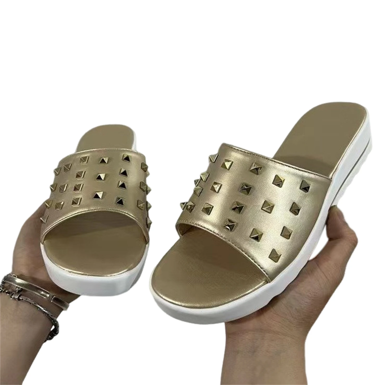 

Women Rhinestone Slide Sandals Female Non-slipped Sandals with Soft Thick Sole Suitable for Camping Indoor Walking