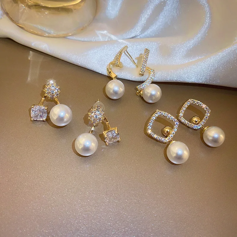 

Minar Classic Multiple Simulated Pearl Dangle Drop Earrings for Women Bling Bling CZ Cubic Zirconia Earring Elegant Jewelry Gift