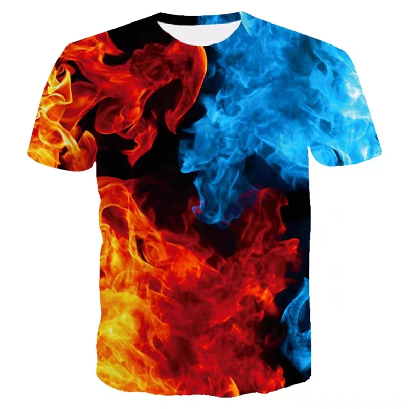 

ZHANQI Summer men Clothing Flame 3D Printing Printed men T-Shirts Tops Short Tees Male Leisure Man Tops Tshirt Tees