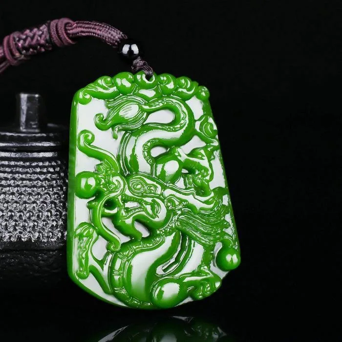 

Green Jade Dragon Jade Pendant Fashion Runes Necklace Jewellery Chinese Hand-Carved Relax Healing Women Man Luck Gift Free Rope