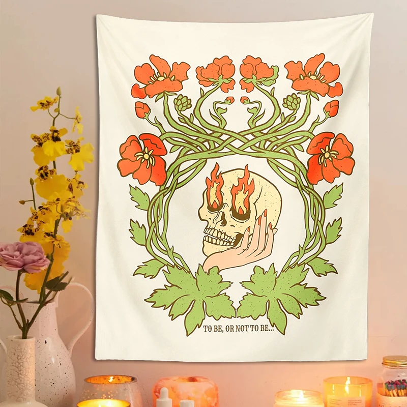 Психоделический череп гобелен настенный растительный Небесный цветочный