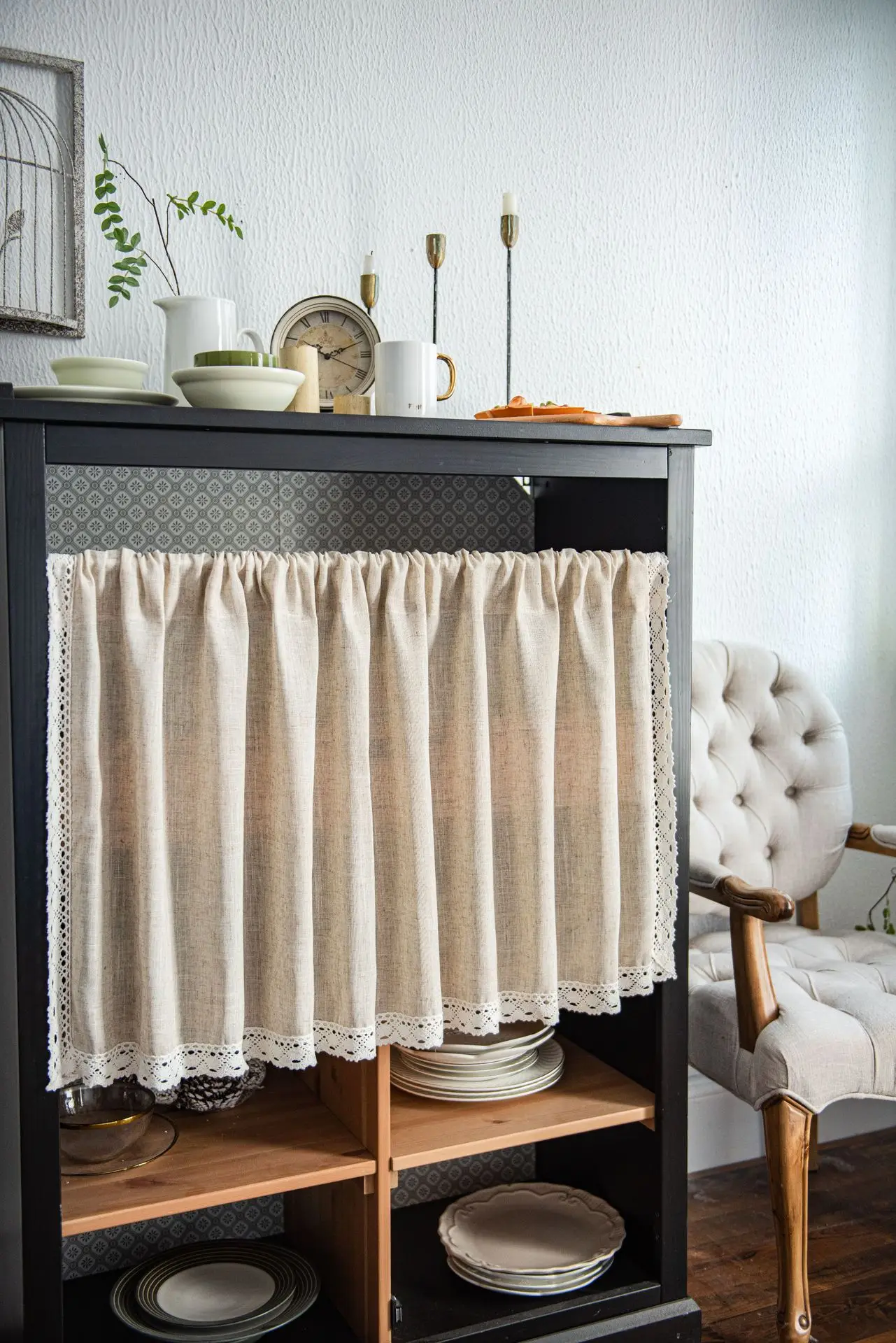 Короткие пылезащитные шторы в скандинавском стиле белые пасторальные для кухни